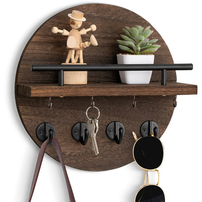 dreampossible Key Holder Wall Mount - 10.2 Inch Decorative Key Rack and Mail Organizer with 8 Key Hooks - Wooden Key Hanger with Shelf for Wall and Home Decor
