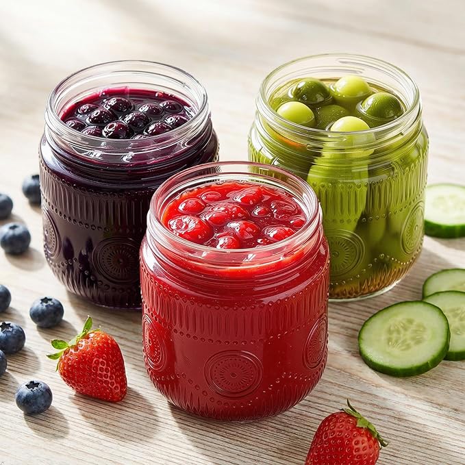 Amzcku 8 oz Vintage Mason Jars with Lids, Regular Mouth Canning Jar, Safe For Storage, Canning, Pickling, Preserving, Fermenting, DIY Crafts & Decor 12 Pack
