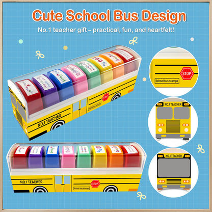 Teacher Stamps for Grading Classroom, New Teacher Appreciation Gifts, Self-Inking Motivation Great Job Parent Signature Stamp for Homework Must Haves, Teacher Supplies (8 pcs)