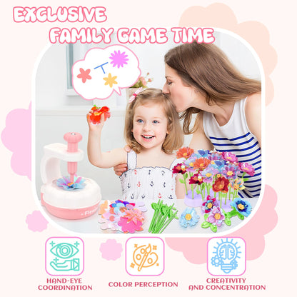 PERRYHOME Fabric Flower Bouquets Toys, 300+ Pcs Birthday Gift Activity Kit, 2 Gameplays STEM Craft for Kids, Reusable DIY Bouquets Maker Mothers Day Gifts for 3 4 5 6 7 8 Years Toddler Girl Gift