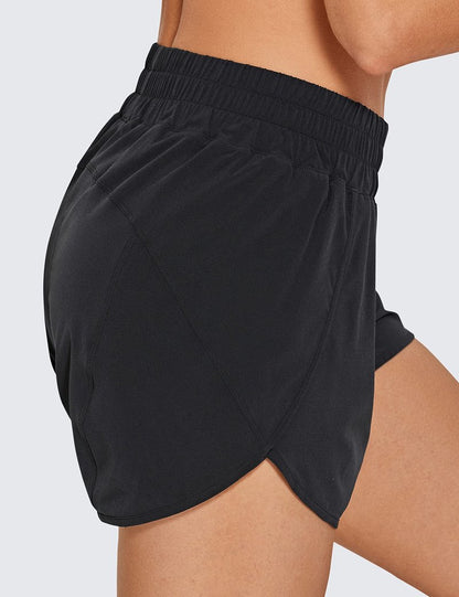 CRZ YOGA Dolphin Athletic Shorts for Women 3" - High Waisted Quick Dry for Running Workout Gym Track with Zip Pocket Black XX-Small