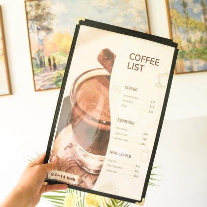 Menu Covers 25 Pack 8.5 x 14 inch - Black Vinyl Menu Holders with Clear Sleeves | 2-View Waterproof Restaurant Menu Protectors | Top-Loading for Cafes, Diners & Catering
