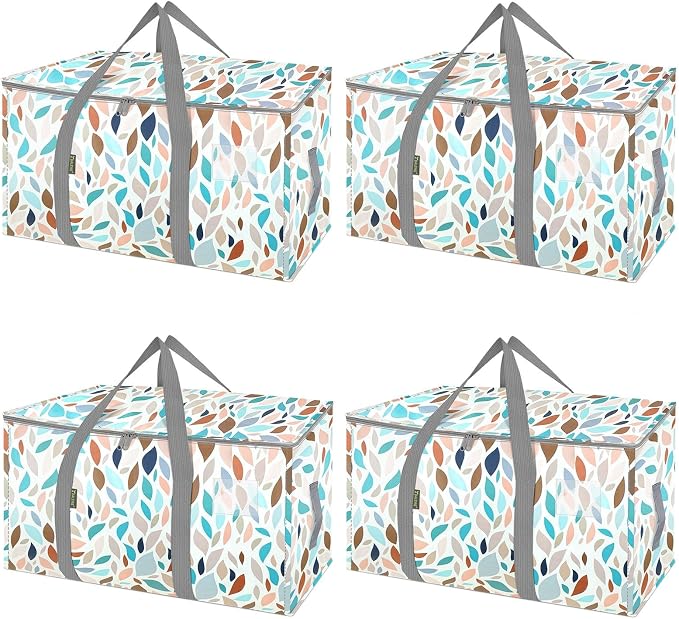 BALEINE 4-Pack Oversized Moving Bags with Reinforced Handles, Heavy-Duty Storage Tote for Clothes, Moving Supplies (Mosaic, 4-Pack)