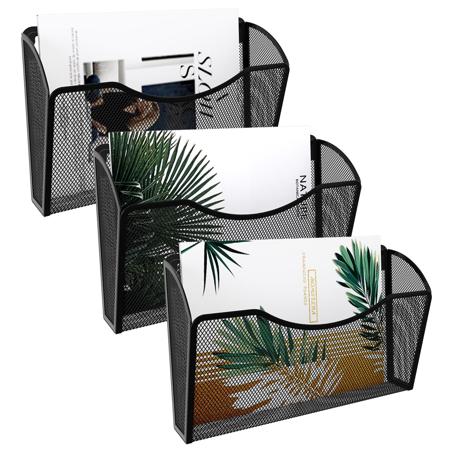 EasyPAG Wall File Organizer 3 Pack, Hanging File Organizer Wall Mount, Metal Mesh Folder Holder for Letter/A4 Papers, Mail Sorter for Office, Classroom, Home, Black