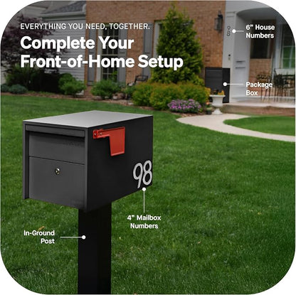Adoorn Lockable Post Mount Mailboxes for Outside - Small Anti-Theft Locking Mailbox for Packages and Letters - Weatherproof Construction - Durable Steel - 12" H x 12" W x 18.5" D - Black