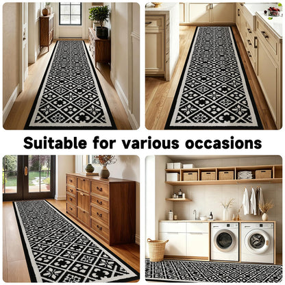 Ileading Runner Rugs for Hallways 2.6x10ft Heavy-Duty Durable Entryway Floor Mat with Non Slip Rubber Backing for Busy Traffic Extended Indoor Doormat Machine Washable Kitchen Throw Rug(Black)