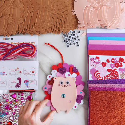 Winlyn 24 Sets Heart Hedgehog Ornaments Decorations Valentine Crafts Kits Hedgehog Art Sets Heart Foam Valentine Stickers for Kids Party Classroom Activities Gift Exchange