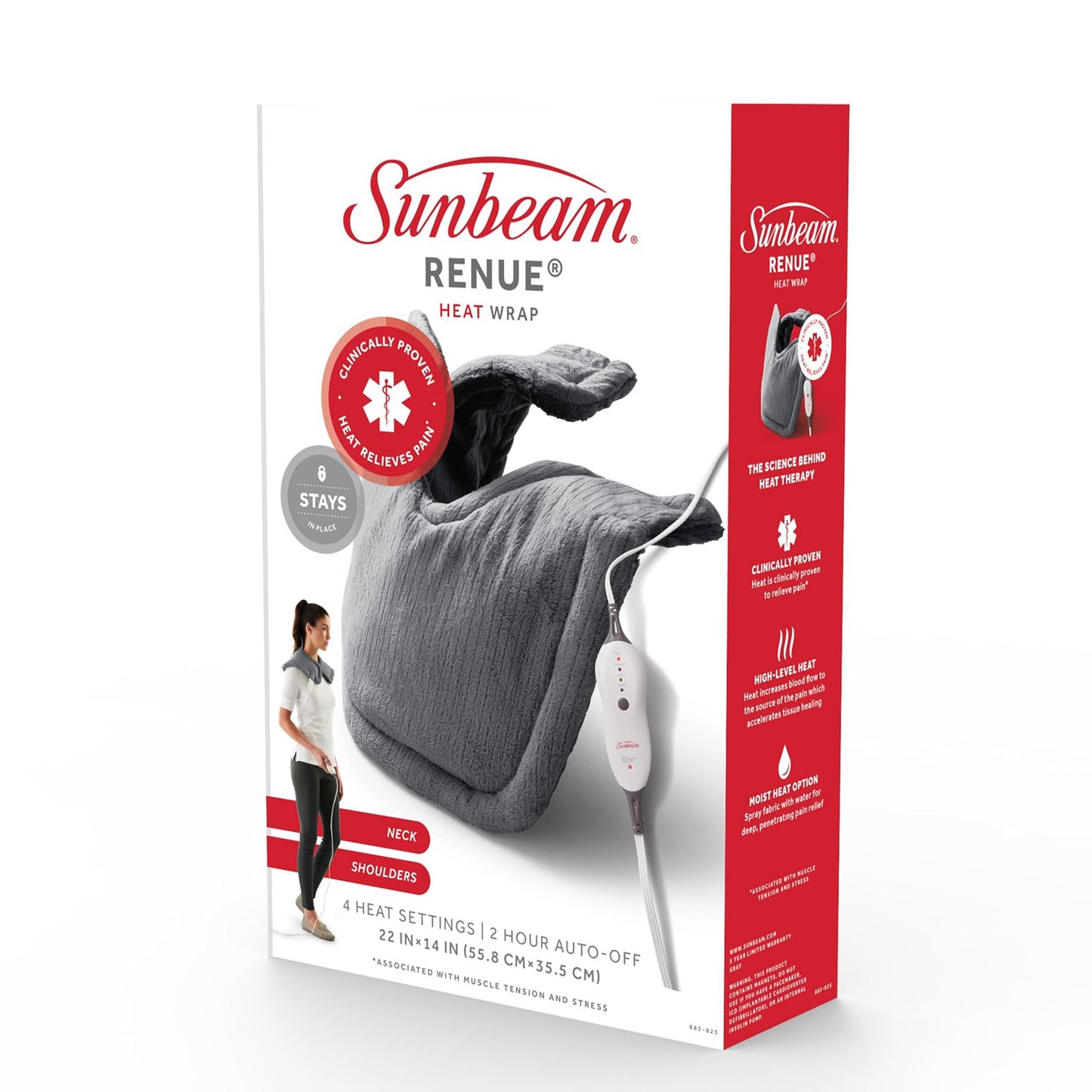 Sunbeam Contoured Heating Pad for Neck & Shoulder Pain Relief with Auto Shut Off Moist Heating Option 22 x 19 Grey