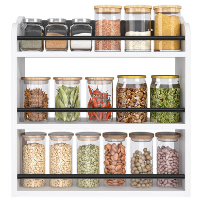 BCOZLUX 3 Tier Wooden Spice Rack, Seasoning Jars Rack Shelf Spice Organizer for Countertop or Wall Mount, Vertical Spice Holder for Kitchen Counter, Cabinet, Pantry, White