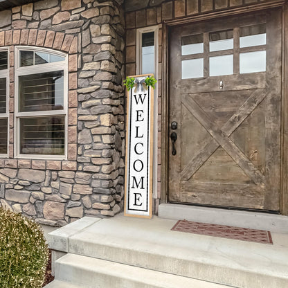 Aurapeak Welcome Sign for Front Porch Door Standing, Outdoor Large Wooden Home Rustic Farmhouse Yard Vertical Hanging Modern Entryway Plaques Outside Decorations (45"X9" Wood)