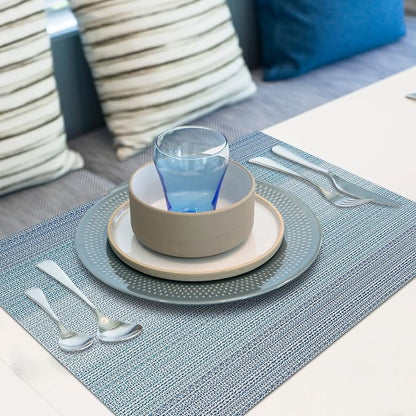 Aofmee Table Runner and Placemats Set of 6 Washable, Heat Resistant Place Mats with Table Runner, Woven Vinyl Table Placemats for Dining Table, Stain Resistant Kitchen Table Mats Sets, Easy to Clean