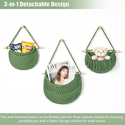 3 Tier Hanging Fruit Baskets for Kitchen, Boho Cotton Rope Handwoven Vegetable