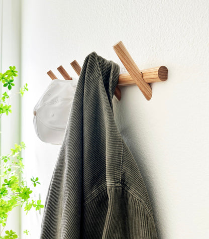 Flynt Ave. Modern 5-Hook Wooden Coat Rack, Decorative Coat Rack wall Mount for Bags, Hats, Purse, Heavy Duty, Sturdy (Ash White)