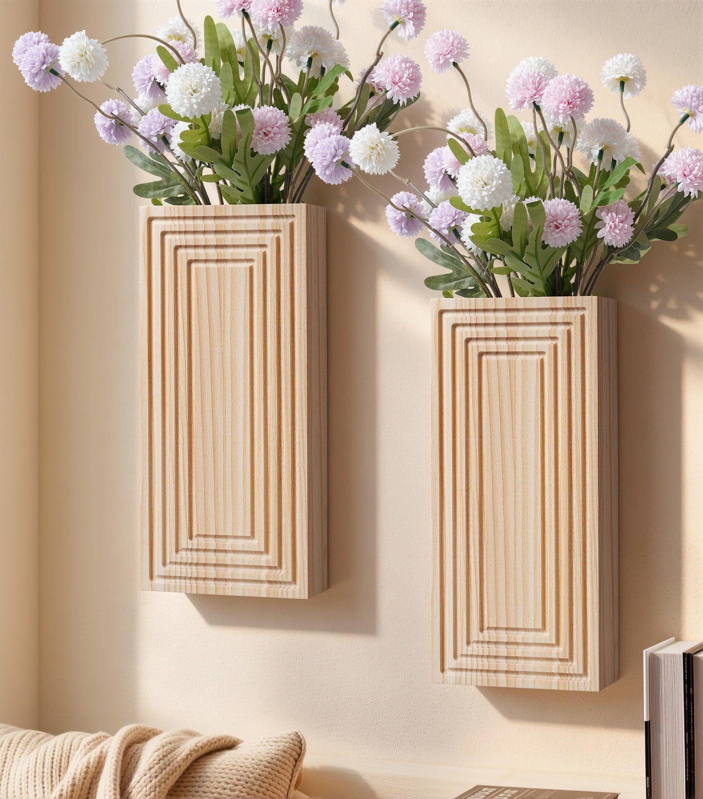 FancyPlus Wooden Wall Planter Vase,2 Pack Natural Wood Hanging Planter for Indoor Fake Plants Modern Boho Farmhouse Wall Art Decor for Home Kitchen Modern Farmhouse Bathroom Living Room Dining Room