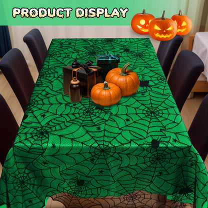 DEYIXUN 2Pcs Halloween Tablecloths, Black Lace & Green Lined Rectangular Table Cloth, Spider Web Table Cover for Scary Halloween Table Decorations Indoor, 54 x 72 Inch