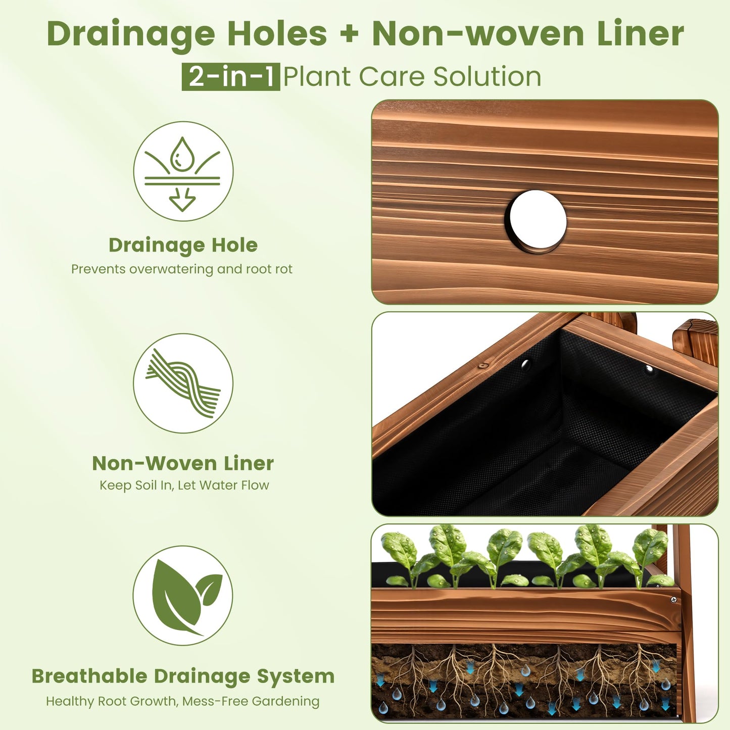Ultym 2-Tier Elevated Raised Garden Bed, 36" H Fir Wood Planter Box with 23" Large Growing Space, Drainage Holes & Non-Woven Liner, Outdoor Flower Bed & Herb Garden Planter for Patio Balcony Backyard