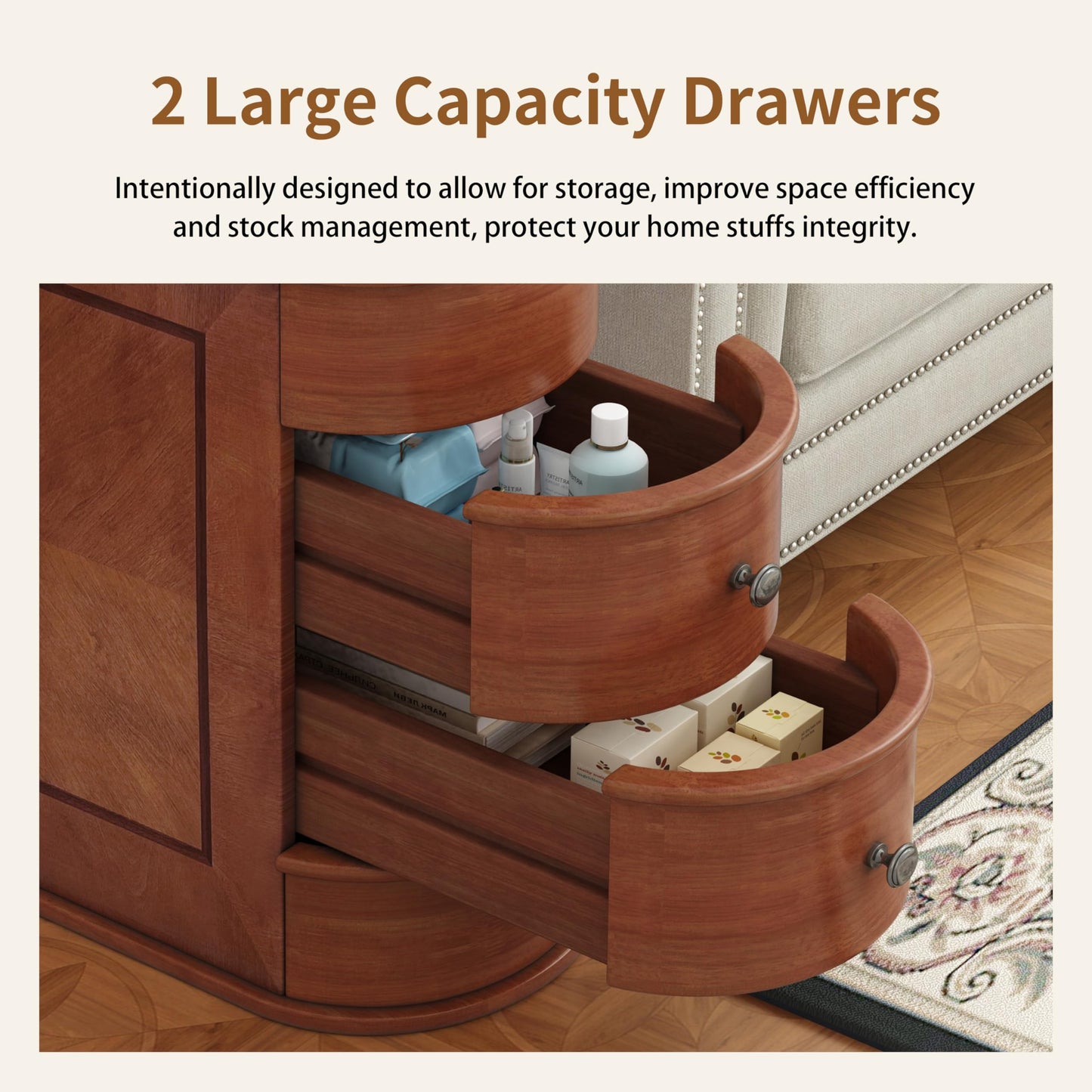 FAVSH Narrow End Table with Charging Station, Brown