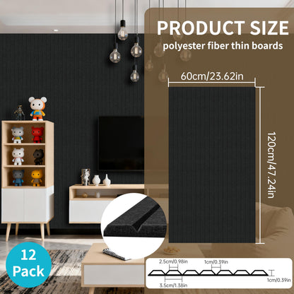 EVERECO 12 Pack Large Acoustic Panels, 47.2×23.6×0.4 inches, Soundproof Panels for Wall, Suitable for Media Room, Office, Studio&Home(Black)