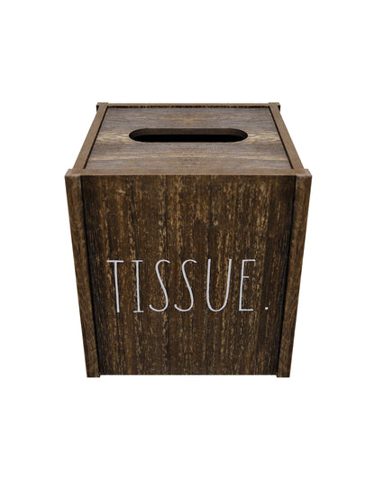 Rae Dunn Tissue Box Cover - Home and Bathroom Decor Accessories - Dark Brown Wood Tissues Cube Dispenser for Countertop, Desk, Dresser, Vanity, Bedroom, Kitchen, Office and Any Room of The House