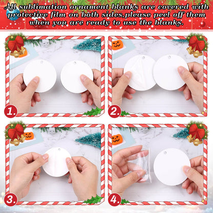 Billbotk 25 Pieces Sublimation Ornament Blanks, 3.15" Round Blank Sublimation Ornaments Sublimation Christmas Ornament Blanks for Christmas Tree Décor, DIY Handmade Crafts(3.15 inches)