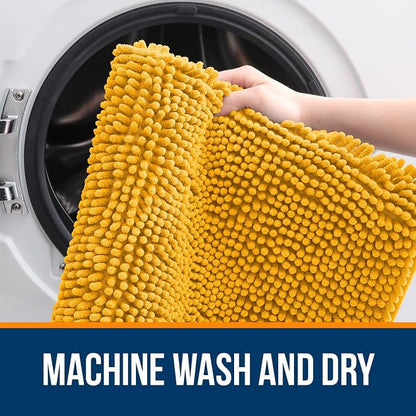 OLANLY Bathroom Rugs 34x21, Extra Soft Absorbent Chenille Bath Rugs, Rubber Backing Quick Dry, Machine Washable Bath Mats for Bathroom Floor, Tub and Shower, Home Decor Accessories, Golden Yellow