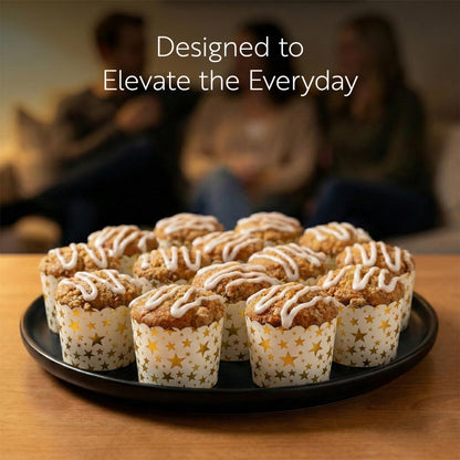 Restaurantware Panificio 4.5 Ounce Baking Cups 50 Disposable Paper Baking Cups - Greaseproof Oven-Ready White Paper Muffin Liners Microwavable Gold Star Print