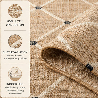 Jute Runner Rug 2.5'x8, Hand Woven Area Rug - Handcrafted Premium Geometric Design, Indoor Natural Fiber Hallway Jute Rug - Rustic Farmhouse Carpet for Kitchen, Entryway, Hallway, Bedroom - Natural