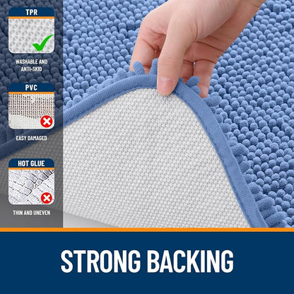 OLANLY Small Bathroom Rugs 24x16, Soft Absorbent Chenille Bath Rugs, Rubber Backing Quick Dry, Machine Washable Bath Mats for Bathroom Floor, Tub and Shower, Home Decor Accessories, Cornflower Blue