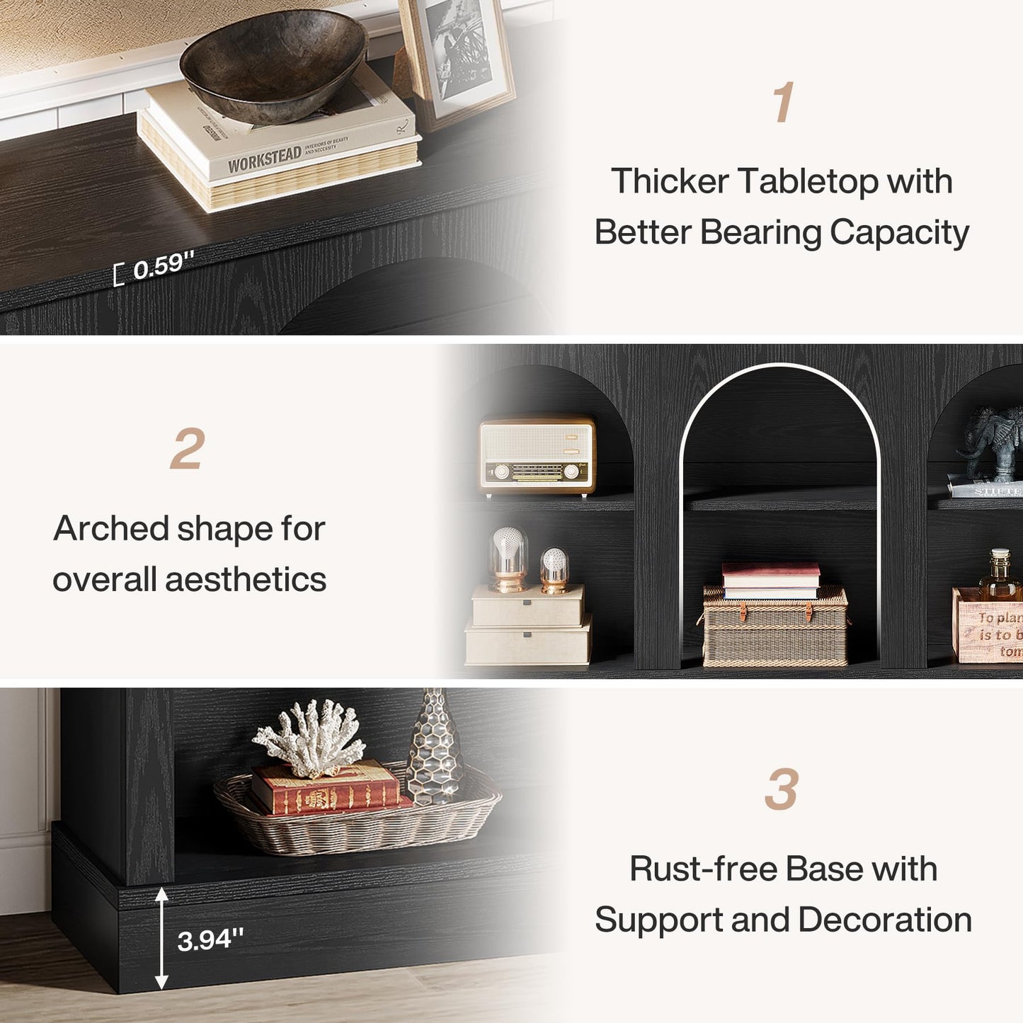 Tribesigns Farmhouse Console Table, 63-Inch Long Entryway Table with 3 Tier Storage, Wooden Rectangular Sofa Table Behind The Couch for Entrance, Hallway, Living Room, Black