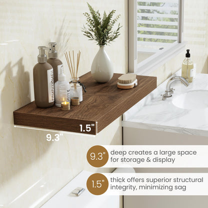 72"W x 9.3"D Floating Shelves for Wall, Wall Mounted Bathroom Shelves 1 Pack Deep Floating Shelf for Bedroom Kitchen Living Room, Rustic Wooden Wall Shelf with Invisible Bracket for Books Decor