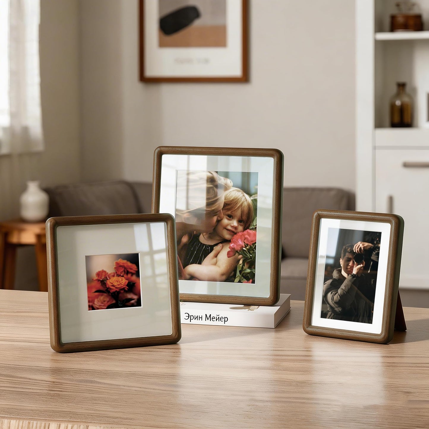 8.5x11 Picture Frame, Natural Solid Walnut Wood Photo Collage Frame with HD Tempered Glass, Rounded Corner Wooden Frame 8.5 x 11 Matted to 6x8, Gallery Wall Frames for Art, Wall or Tabletop Display