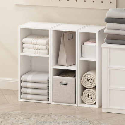Furinno Reed 2-Tier Closet Organizers and Storage, Closet Organizer, Open Shelf Closet Storage, for Wardrobe, Bedroom, Living Room, 10-Inch Width, White