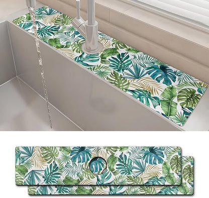 2PCS 24" X 5.5" Kitchen Sink Splash Guard Faucet Mat Leaf Super Absorbent Fast