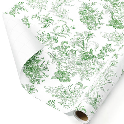 WERNNSAI Green Wrapping Paper Roll - 1 Roll 17”x 33 ft Vintage Floral Wrapping Paper Green Flower Bouquet Gift Wrap for Girls Women Birthday Bridal Shower Wedding Supplies