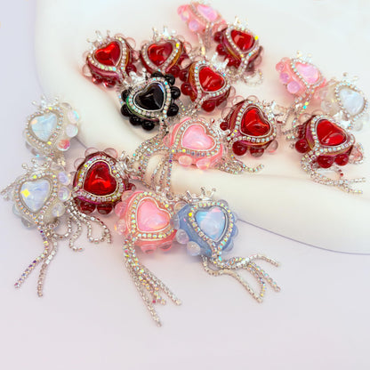 10pcs Rhinestone Focal Beads for Pens, Sparkling Heart-Shaped Designs with Tassels, Fancy Beads for DIY Jewelry Making Keychains Crafts Holiday Decorations (Heart-Shape-Focal Beads)