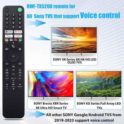 RMF-TX520U for Sony Smart TV & Bravia TV with Voice Control - Replacement Remote for Sony 2019-2023 XBR/KD/XR Series, X80J, X85J, X90J, A80J etc - 1 Year Warranty