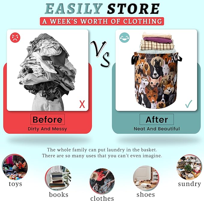 Cute Dogs Different Dog Laundry Basket Foldable