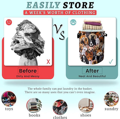 Cute Dogs Different Dog Laundry Basket Foldable
