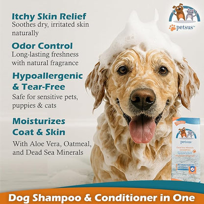 Anti-Itch Relief Dog & Cat Shampoo + Conditioner with Dead Sea Minerals, Hypoallergenic for Sensitive & Allergic Skin, Natural Deodorizing Coat Wash, 15 fl oz