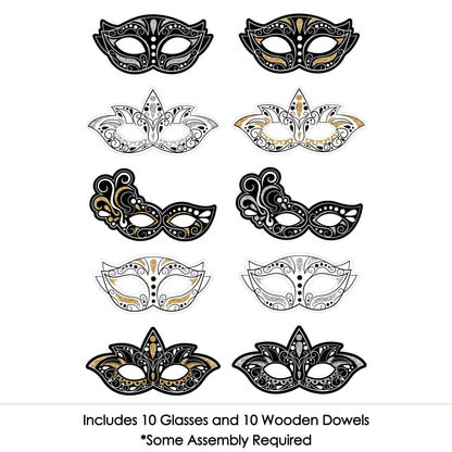 Big Dot of Happiness Masquerade Masks - Paper Card Stock Venetian Mask Party Photo Booth Props Kit - 10 Count