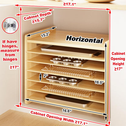 Sawjut 7 Tier Wooden Cookie Sheet Organizer for Cabinet Pot, Pans, Baking Tray Organizer for Kitchen Documents Storage(16.6" W x 16.5" H x 15.2" D)