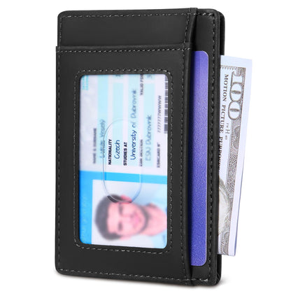 Travelambo 100% Genuine Leather Wallet for Men and Women, Slim Minimalist RFID Blocking Front Pocket Credit Card Holder with Gift Box
