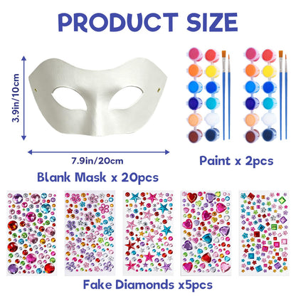 Blurap 27 Pcs Paper Mache Mask Kit, DIY Half Face White Masquerade Mask with Watercolor and Gem Stickers, Bulk Mardi Gras Masks for Women Man Masquerade Party Halloween Cosplay Costume