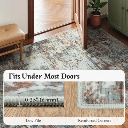 RUGVIGO 2x6 Runner Rug Non-Slip Washable, Red Runners for Hallway Kitchen Entryway Indoor, Soft Neutral Abstract Modern Farmhouse Carpet for Bedroom Laundry Room Decor