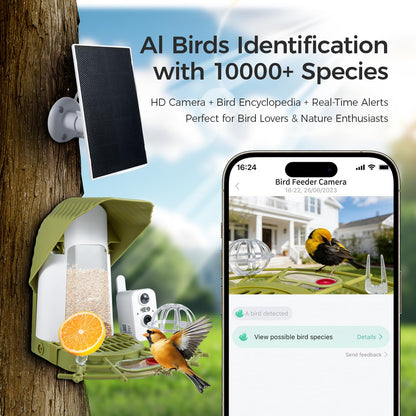 Upgraded Smart Bird Feeder with Camera, AI Species Identify, Adjustable Exterior Camera, 2K HD Live View & Motion Alerts, Weatherproof Outdoor Bird Feeder for Bird Lovers