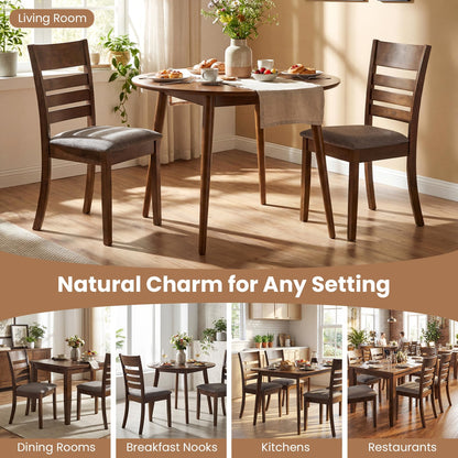 Giantex Wooden Dining Chairs Set of 2, Upholstered Kitchen Chair w/Rubber Wood Frame, Curved Slatted Backrest & Wide Padded Seat, Modern Dining Room Chairs for Living Room, Restaurant, Brown