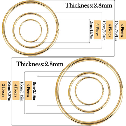 24Pcs Macrame Hoops Ring, BetterJonny 6 Sizes Metal Craft Rings Hoops Gold Dream Catcher Rings Wreath Hoop Rings for Home Decorations DIY Crafts and Wall Hanging Crafts(2in,3in,4in,5in,6in,8in)
