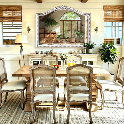 HOITUZYUS 32x42 Inch Ornate Arched Wooden Wall Mirror, Rustic Farmhouse Decorative Mirror for Fireplace, Living Room, Bedroom, Entryway, Bathroom Over Sink