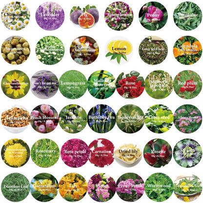 40 Bags Natural Dried Flowers Kit, Natural Dried Herbs with 2 Mesh Drawstring Bag for Soap,Candle,Resin Jewelry Making,Bath,Nail - Rose Petals,Rosebuds,Lilium,Jasmine,Don't Forget Me and More