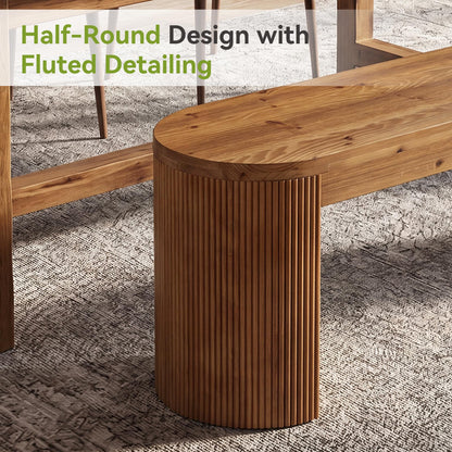 LITTLE TREE 55” Solid Wood Entryway Bench, Farmhouse Dining Bench with Fluted Legs & Half Round Curved Sides, Long Shoe Bench with Storage, Wooden End of Bed Bench for Bedroom, Dining Room